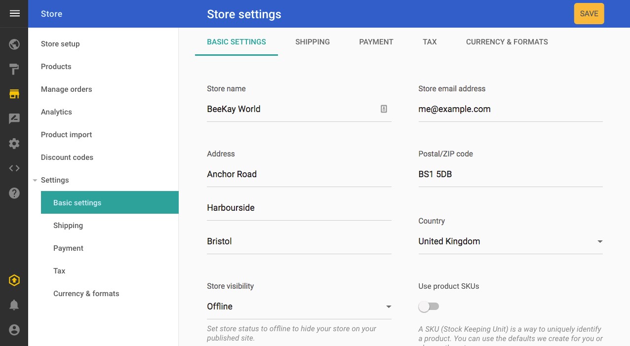 Store settings