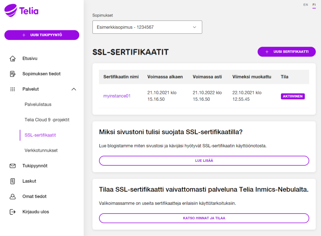 MyNebula: Lista SSL-sertifikaateista