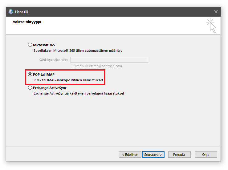 Outlook: Sähköpostitilin asennus (Windows) - Telia Inmics-Nebula Oy