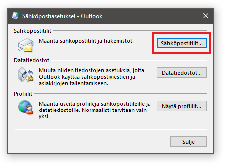 Outlook: Sähköpostitilin asennus (Windows) - Telia Inmics-Nebula Oy